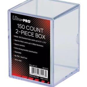 Clear plastic box for 150 trading cards.