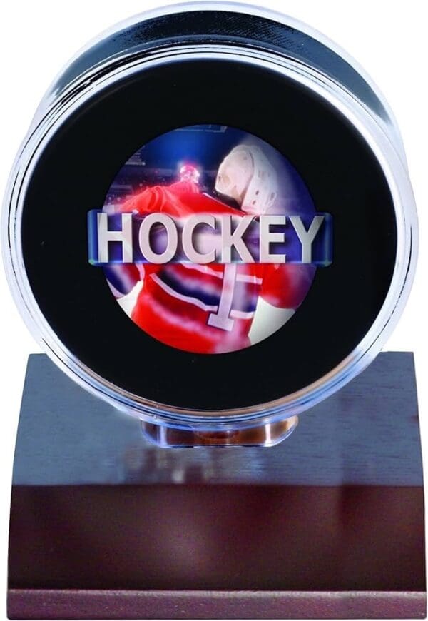 Hockey puck with player on base.