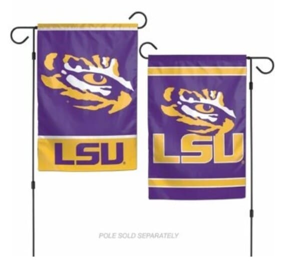 LSU garden flags with tiger mascot.