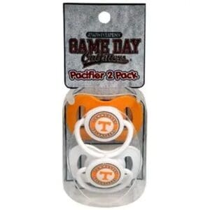 Two pacifiers with Tennessee Volunteers logo.