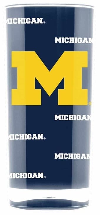 Michigan M logo drinking glass.