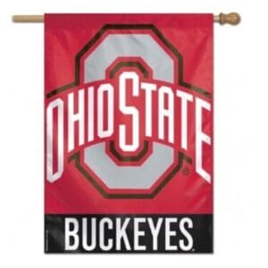 Ohio State Buckeyes flag with logo.