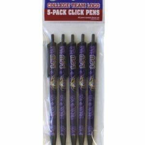 Five LSU click pens in packaging.