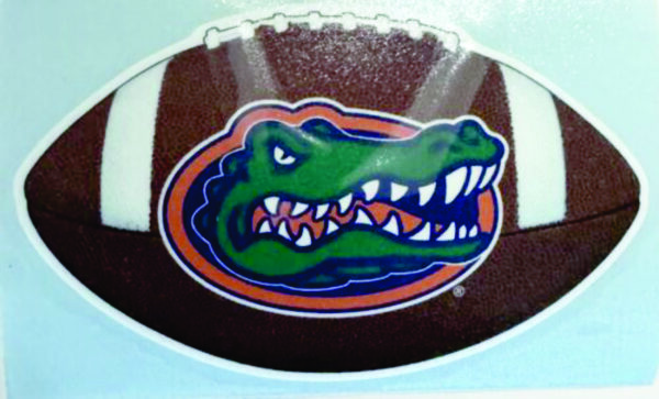 Football with Florida Gators logo.