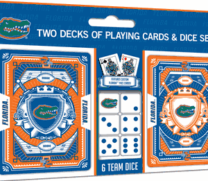 Florida Gators playing cards and dice set.