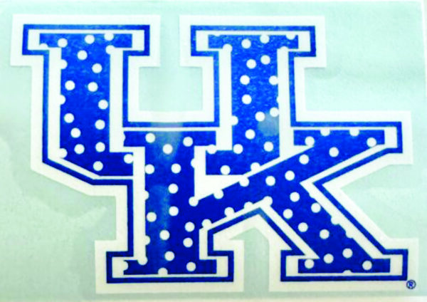 Blue and white polka dot UK logo.