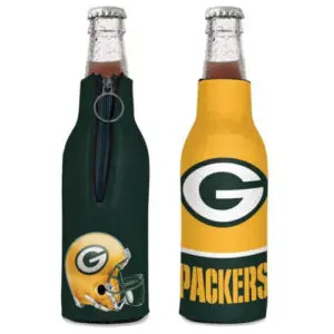 Green Bay Packers bottle cooler with zipper.