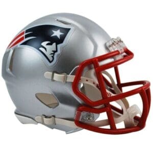 Silver New England Patriots football helmet.