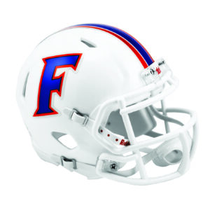 White football helmet with blue "F"