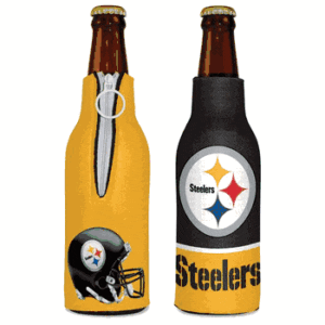 Pittsburgh Steelers beer bottle cooler.