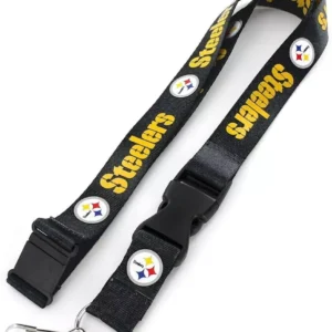 Black Steelers lanyard with logo.