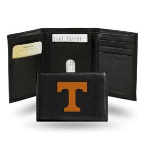Black leather trifold wallet, Tennessee T.