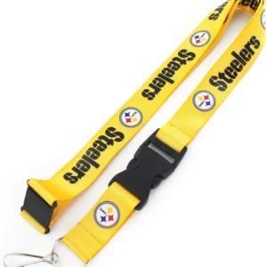 Yellow Steelers lanyard with logo.