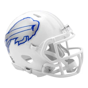 White football helmet with blue buffalo logo.