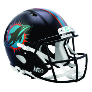 Football helmet with dolphin logo design.