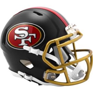Black football helmet with SF logo.