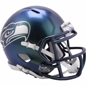 Blue football helmet with hawk logo.
