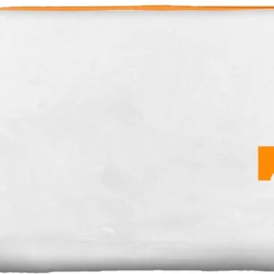 White pouch with orange letter "T".
