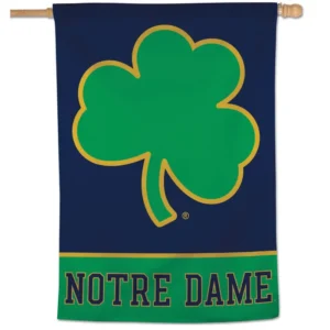 Green shamrock on Notre Dame flag.