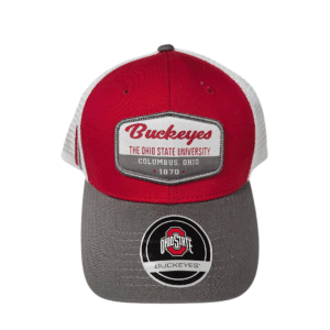 Red Ohio State University Buckeyes baseball cap.