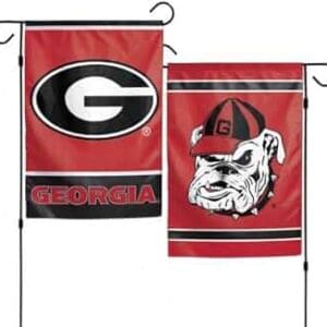 Georgia Bulldogs flags with logo and mascot.