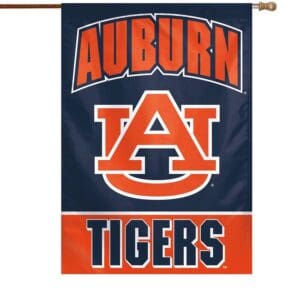 Auburn Tigers logo on navy and orange flag.