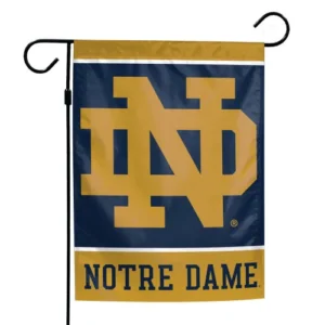 Notre Dame flag with logo and text.