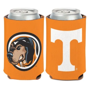 Orange can holders with dog and "T" logos.
