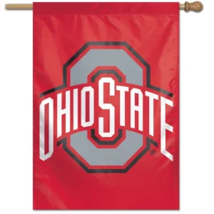 Red Ohio State flag with logo.