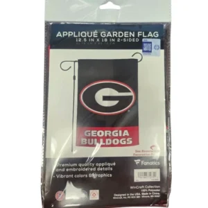 Georgia Bulldogs garden flag in packaging.