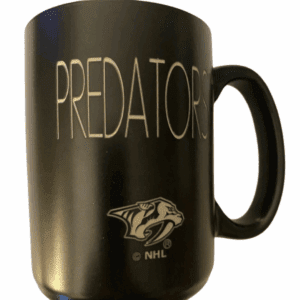 Black mug with "PREDATORS" and NHL logo.